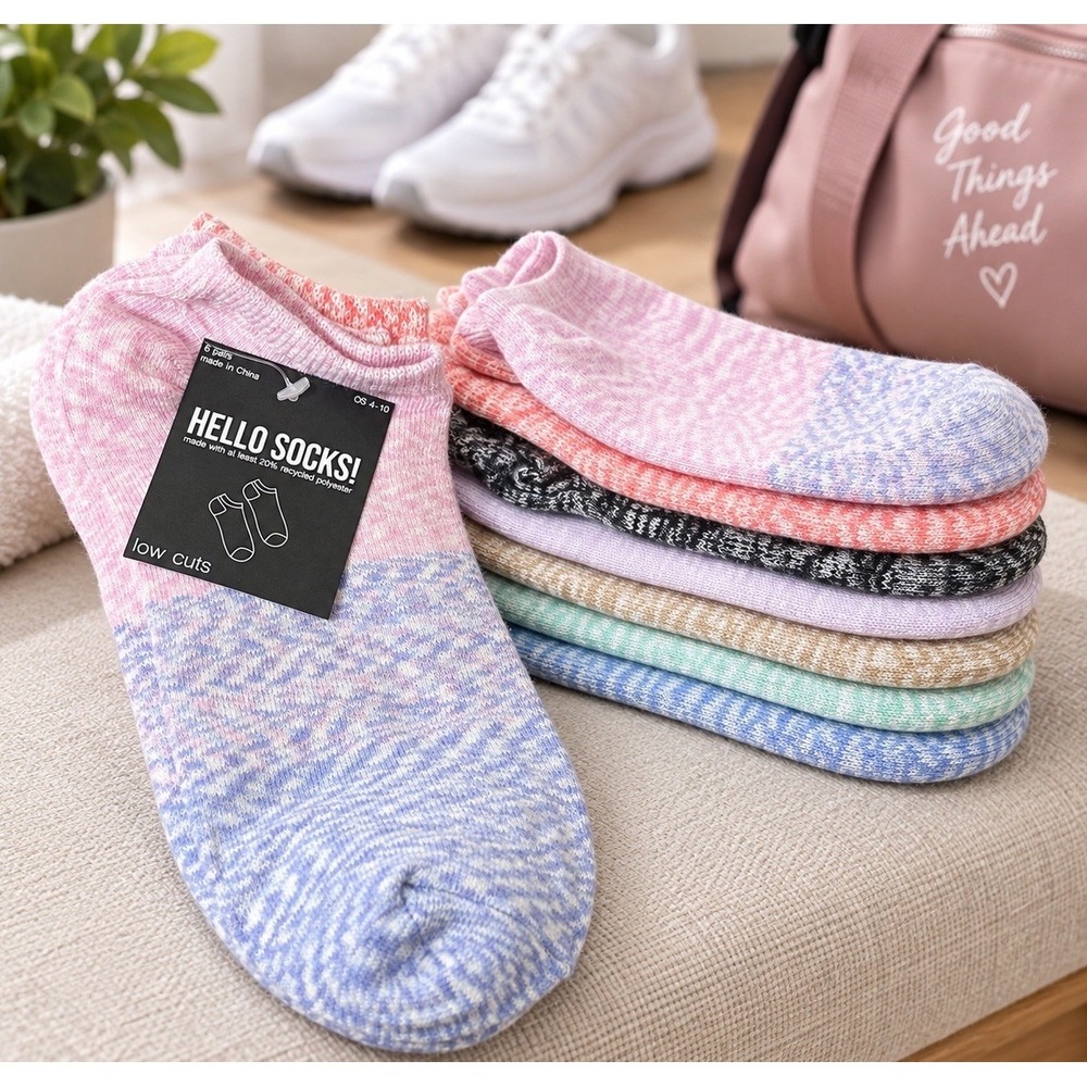 Hello Socks Women's Low Cut Ankle Socks 6 Pair Multicolor Athletic Size 4-10 NWT